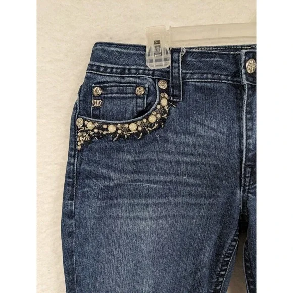 Miss Me Wild Flower Mid Rise Embellished Front Inseam (33") Jeans Size 29 - Picture 4 of 16